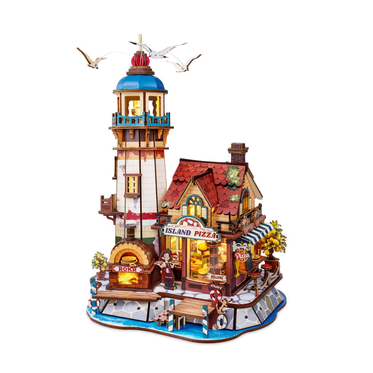 ROKR Chillbay Pizzeria EAM02 — completed model DIY kit display