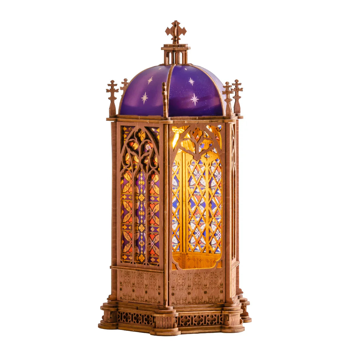 Rolife Starry Dome Cathedral TGA02 3D wooden puzzle night light with blue starry dome and stained-glass windows