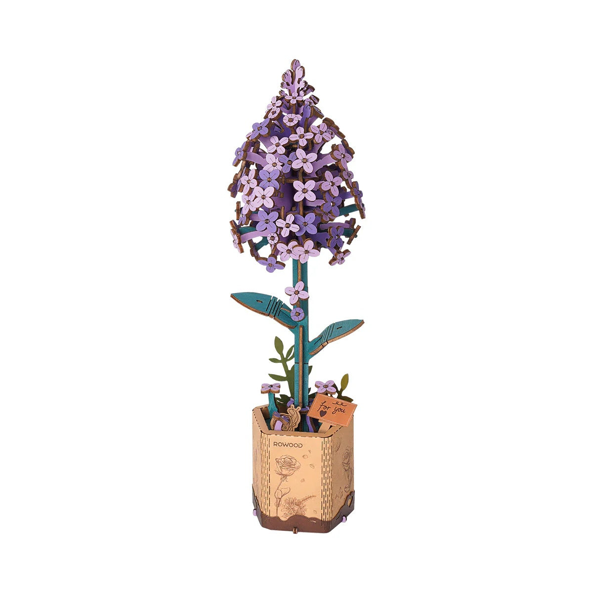 Rowood Lilac TW021 DIY wooden flower kit with purple lilac bloom in display pot