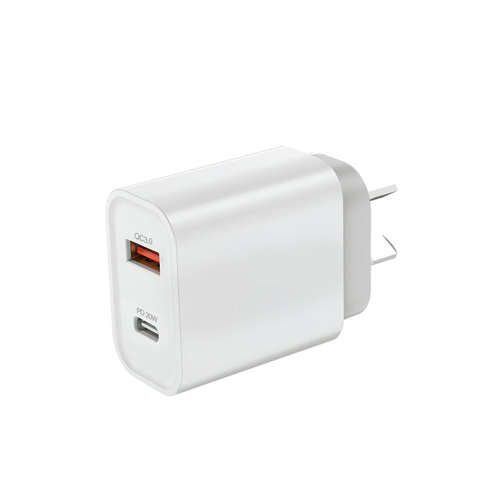 20W Dual Port USB Fast Charger USB-C & USB-A Power Adapter PD QC 3.0 Wall Charger