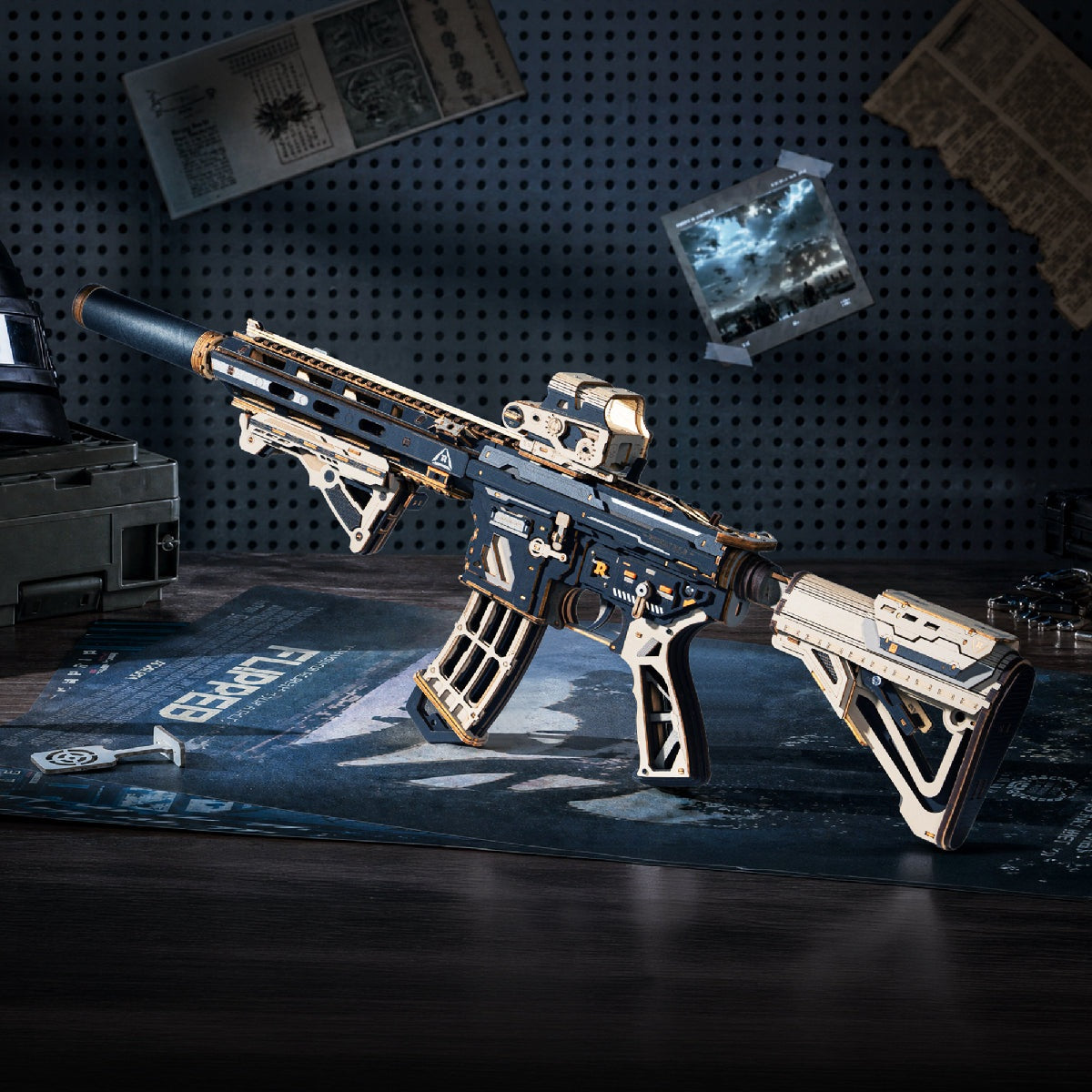 ROKR M416 Carbine LQB02 — completed model in a display setting DIY kit display