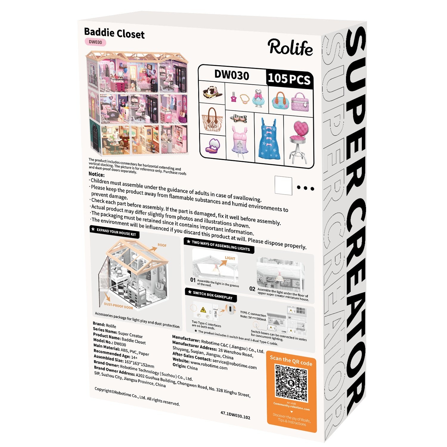 Rolife Baddie Closet DW030 — back packaging DIY kit