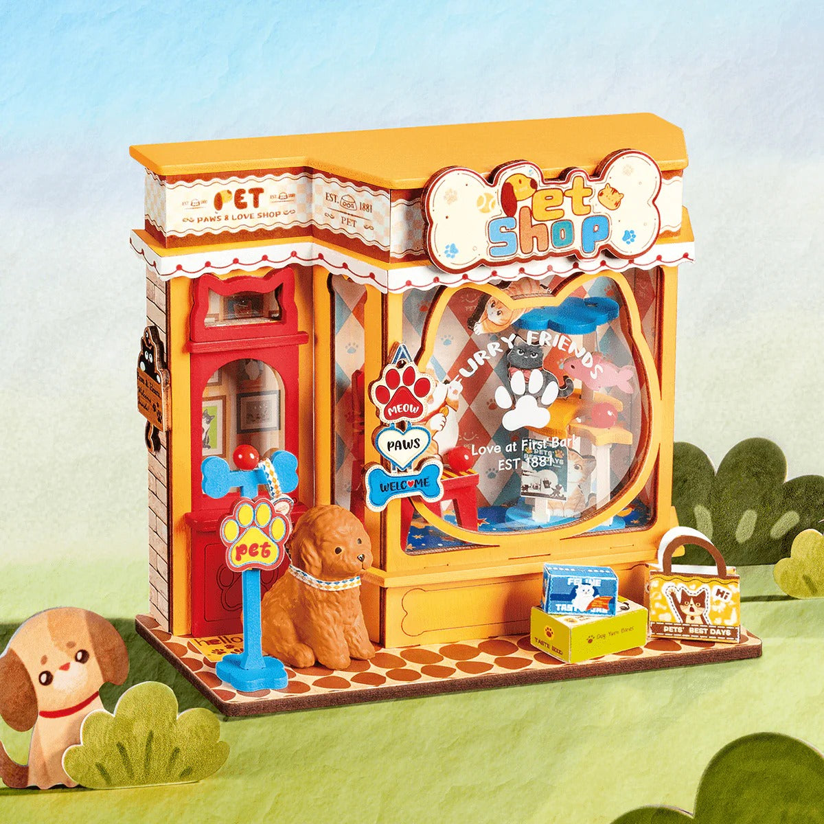 Rolife Pawfect Pet Shop DS045 assembled miniature pet shop lifestyle display