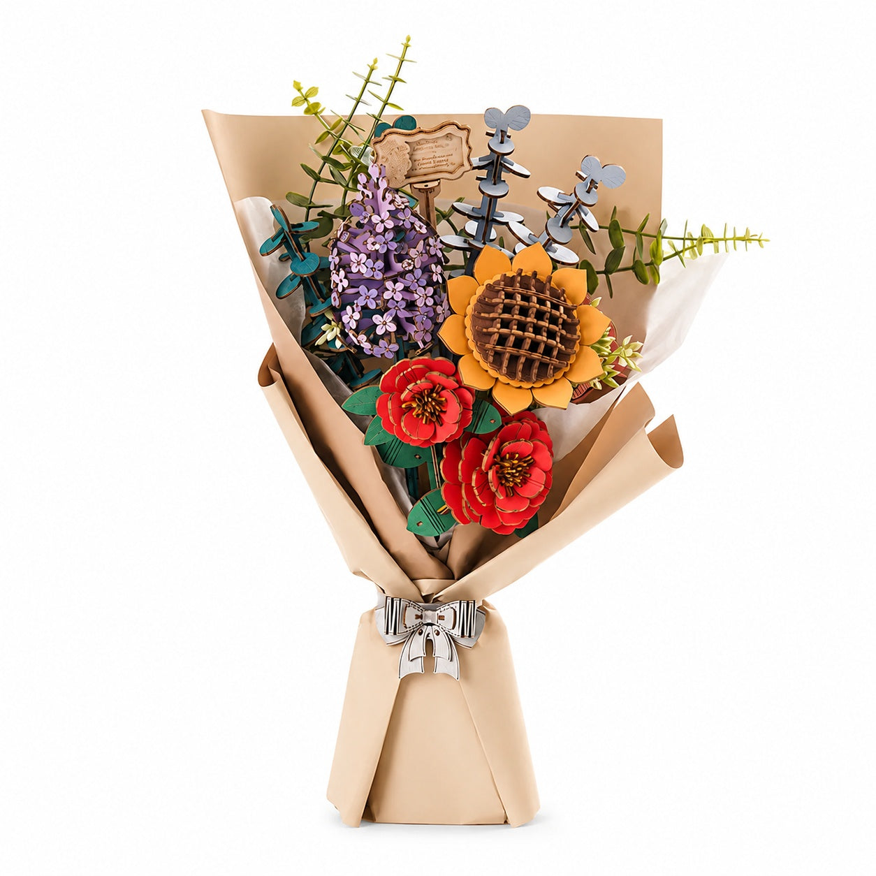 Rowood Wooden Flower Bouquet TW01H clean product image on a white background showing the assembled wooden bouquet gift set.