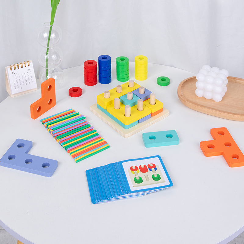 3-in-1 Multi-Directional Learning Game & Wooden Shape Sorter Toy for Kids Ages 3+ – Educational Stacking Blocks & Brain Teaser Puzzle Set