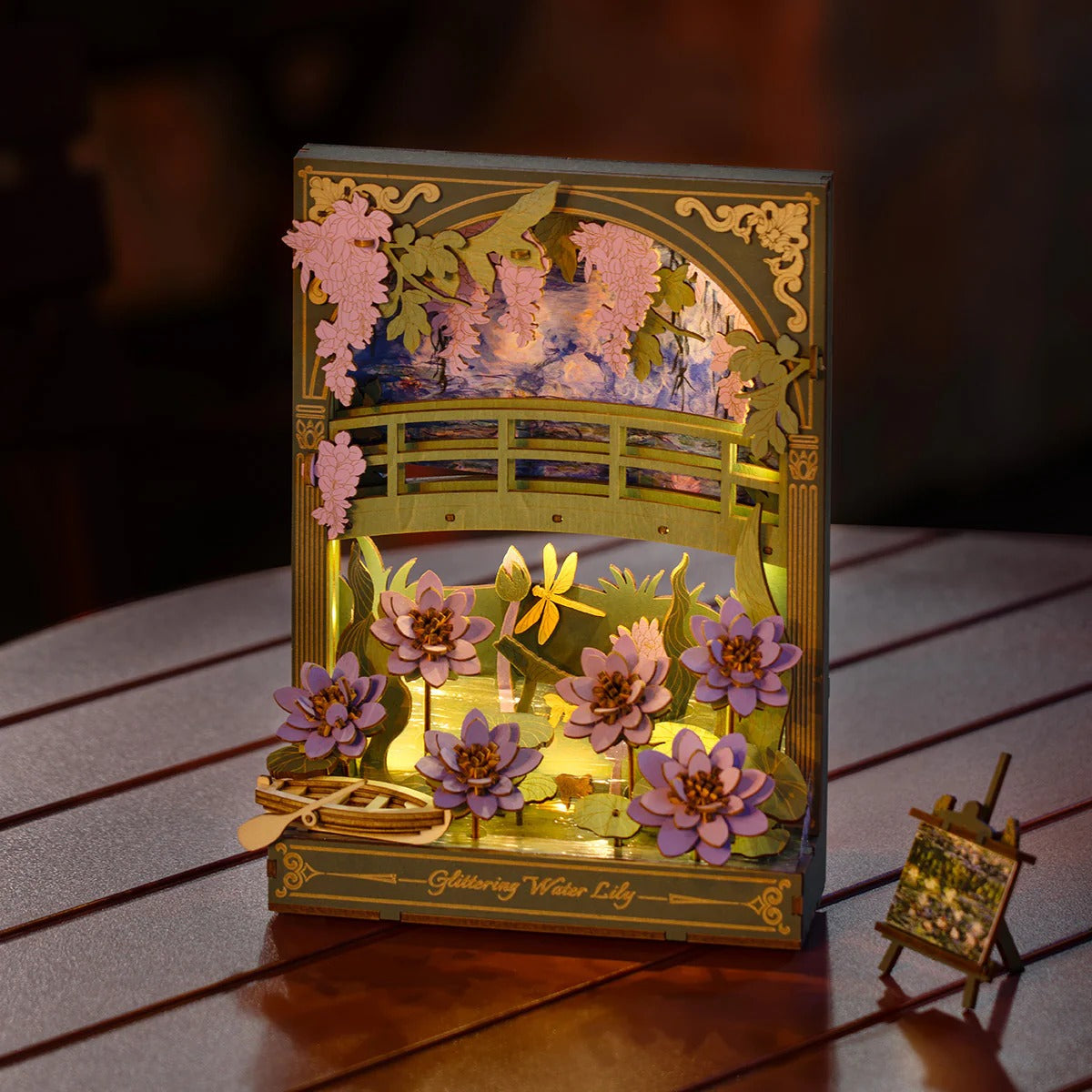 Rowood Glittering Water Lily TH001 with warm LED lighting displayed on a table