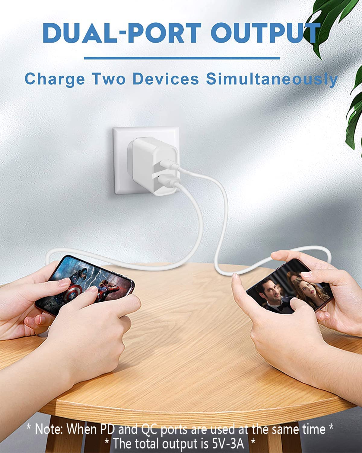 2 x 20W Dual Port USB Fast Charger USB-C & USB-A Power Adapter PD QC 3.0 Wall Charger