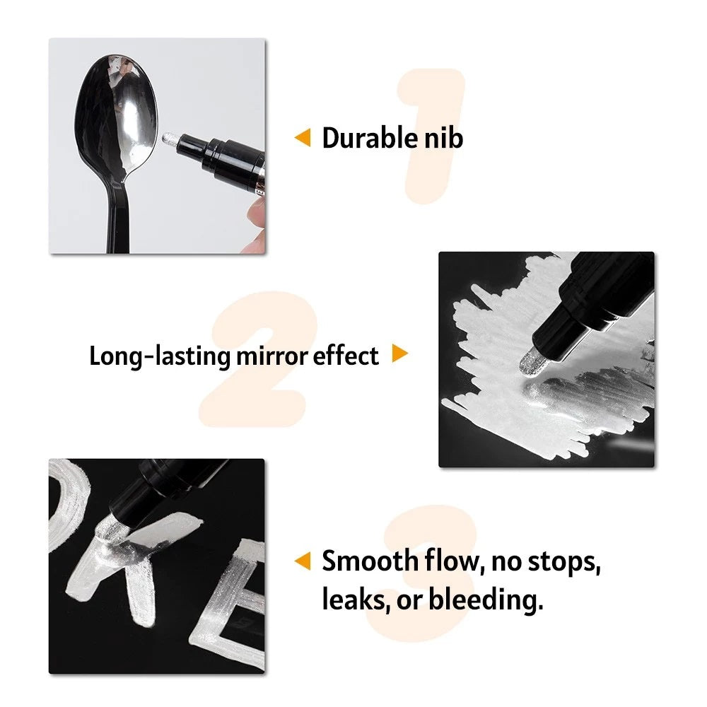 3 MM Art Liquid Silver Mirror Chrome Marker Smooth DIY Reflective Paint Pen for DIY Models