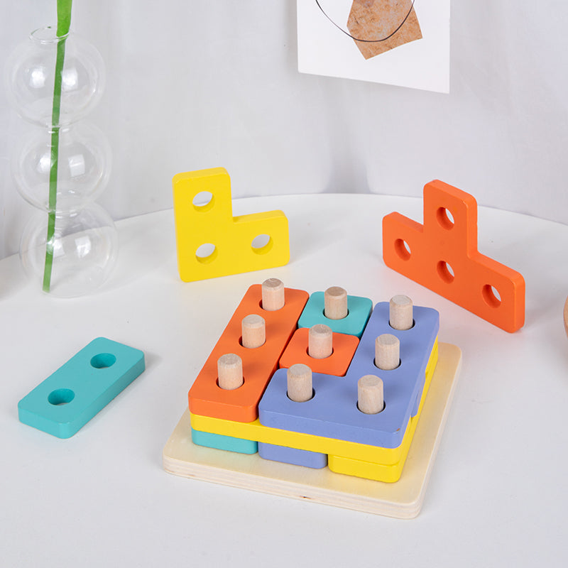 3-in-1 Multi-Directional Learning Game & Wooden Shape Sorter Toy for Kids Ages 3+ – Educational Stacking Blocks & Brain Teaser Puzzle Set