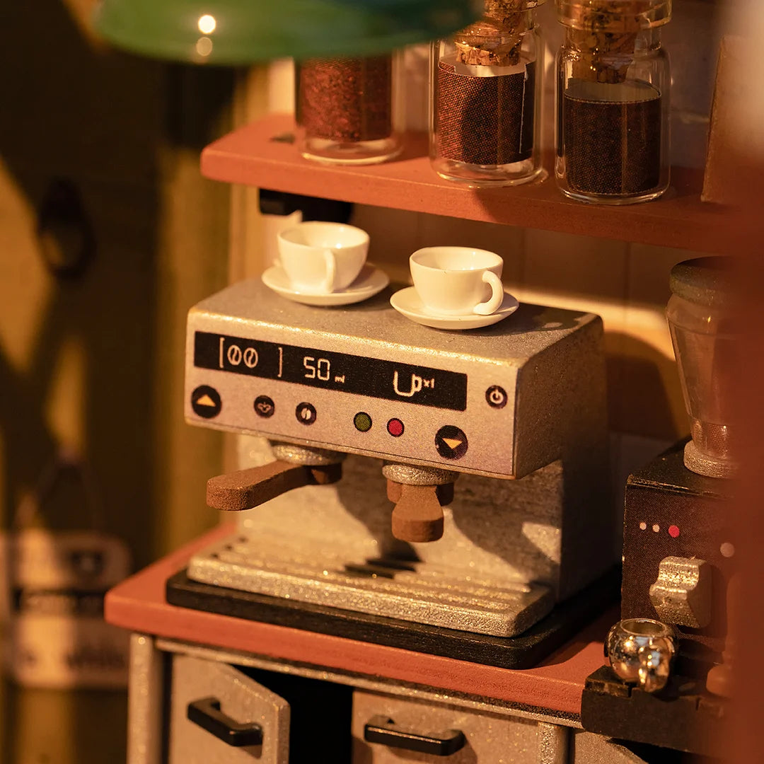 Rolife Flavory Café Miniature House kit DG162 LED light 3D Wooden Puzzle DIYGift For Kids