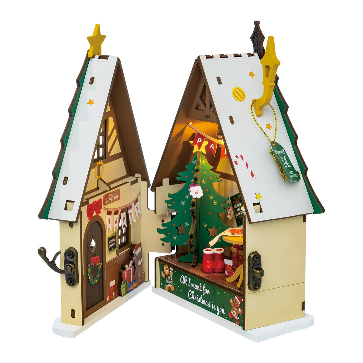 Rolife Twinkling Christmas House DIY Miniature Kit - DS036 | 3D Wooden Puzzle with LED Lights