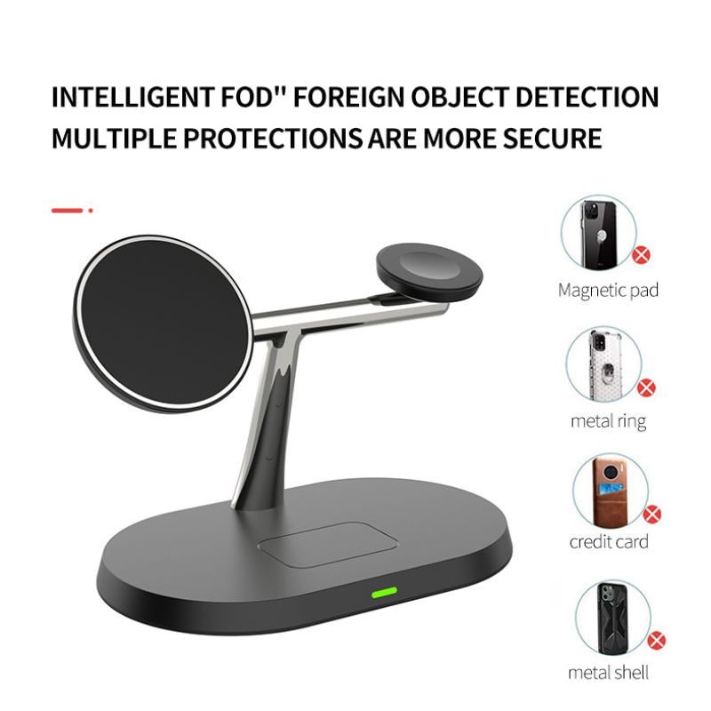 3 in 1 Magnetic Wireless Charger Stand Charging Dock Station for iPhone Apple Watch Airpods White +20W Dual Port USB Fast Charger