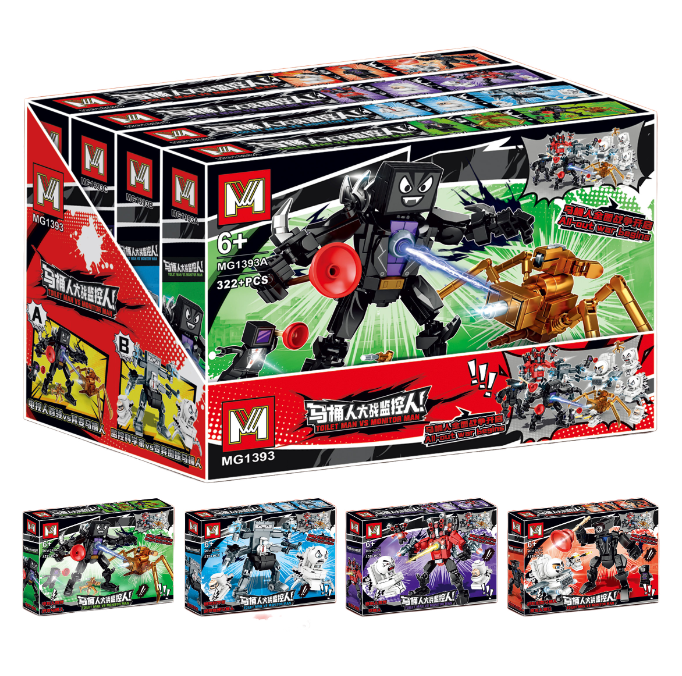 4PACKS 1314PCS Toilet Man Vs Monitor Man Game Figures Speakerman Camera Man Dolls Skibidi Doll Building Block Toys MG1393