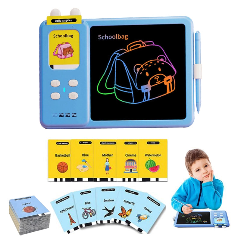 510 Words BLUE 2in1 Educational Toy Talking Flash Cards Learning Machine with Writing Tablet