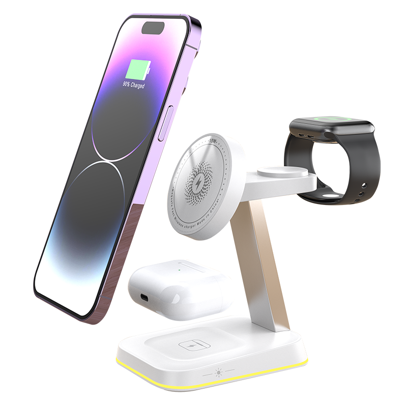 3 In 1 Magnetic Wireless Charger Stand LED Light Fast Charging Station Dock WHITE
