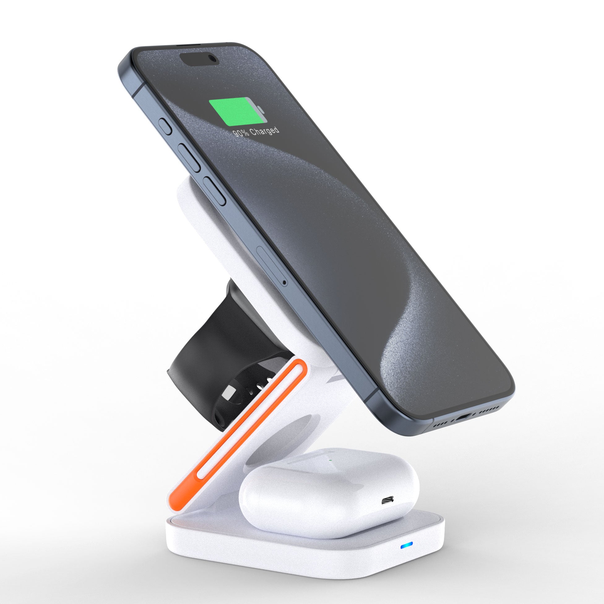 Foldable Magnetic Wireless Charger 3 in 1 multifunction charging stander holder WHITE