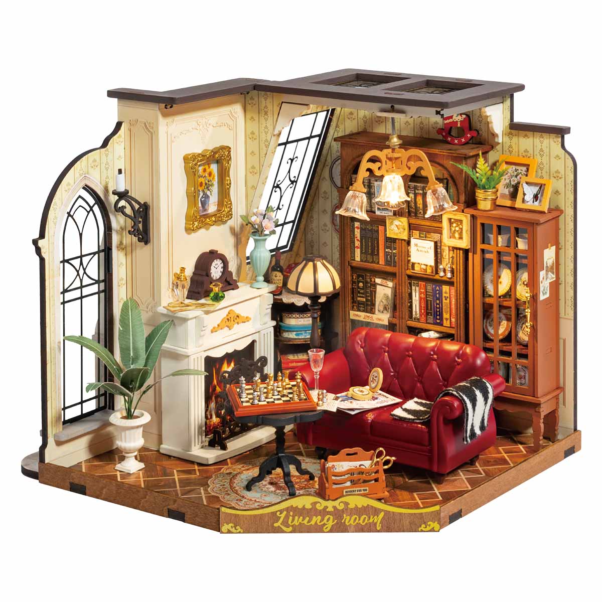 Rolife Catherine's Living Room DIY Miniature House - DG175 | 3D Dollhouse Kit with LED Lights for Adults