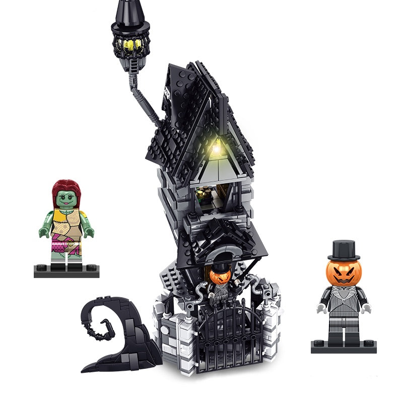 766PCS Halloween Building Set Mansion House Building Blocks Kit with Glowing Lighting Gift for Fans and Kids