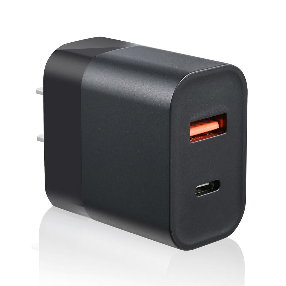 30W Dual Port USB Fast Charger USB-C & USB-A Power Adapter PD QC 3.0 Wall Charger BLACK