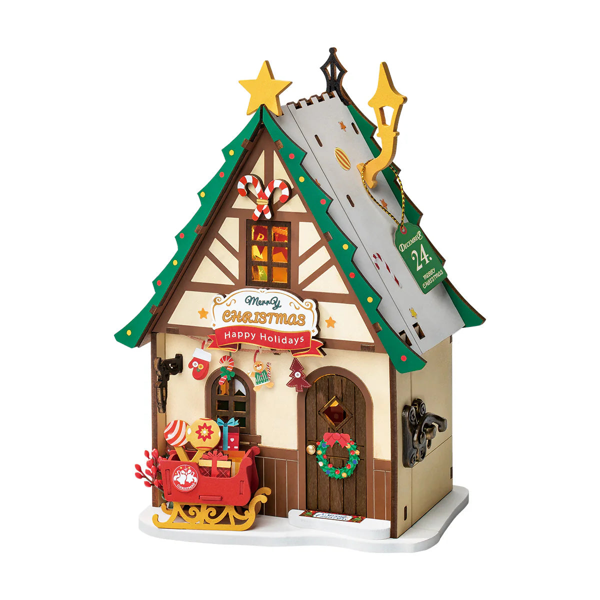 Rolife Twinkling Christmas House DIY Miniature Kit - DS036 | 3D Wooden Puzzle with LED Lights