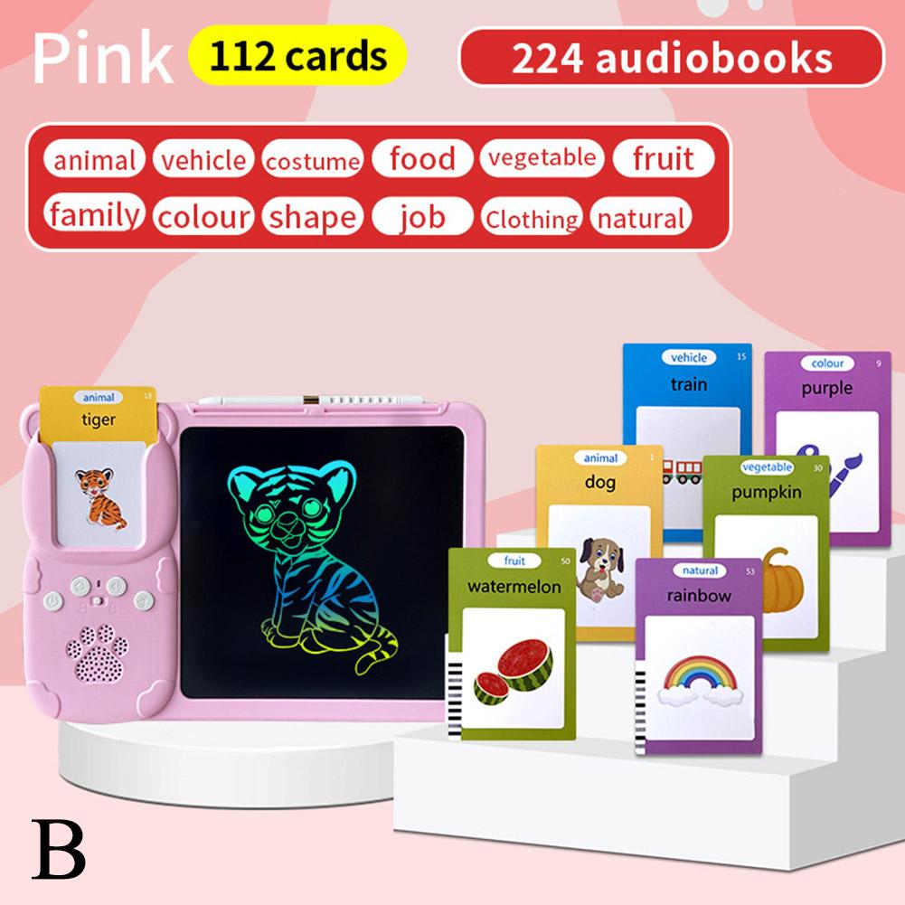 224 Words PINK 2in1 Educational Toy Talking Flash Cards Learning Machine with Writing Tablet