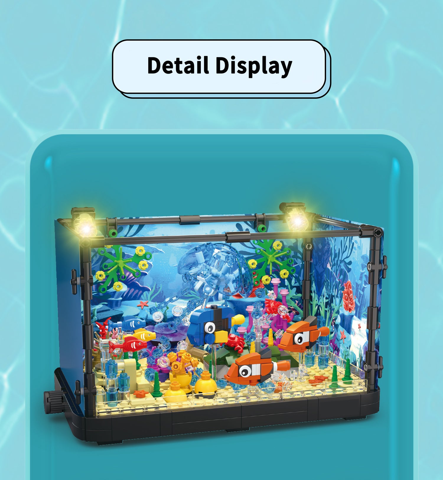 725PCS Jorumo Fish Tank Building Block Lighting Aquarium Sets for Adults and Kids Including Ocean Jellyfish Dolphin Turtle Crab Animal Building Toys