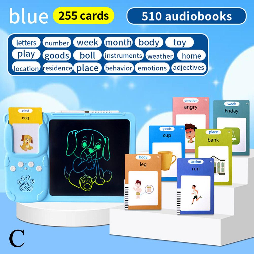 510 Words BLUE 2in1 Educational Toy Talking Flash Cards Learning Machine with Writing Tablet