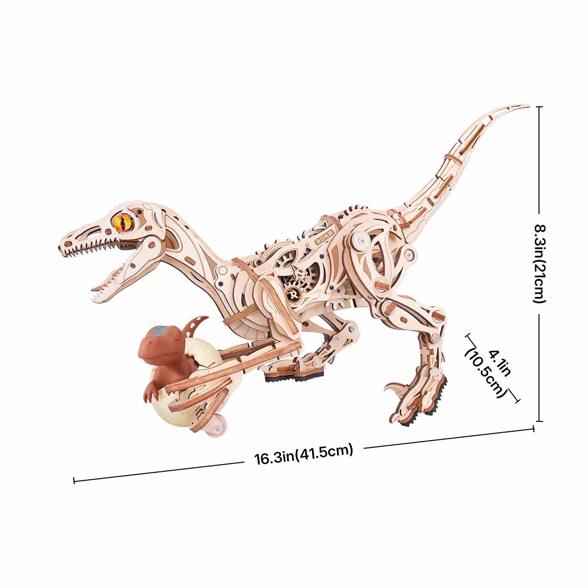 ROKR Velociraptor Mechanical 3D Wooden Puzzle - LD01 | Animatronic Dinosaur Model Kit for Adults & Teens