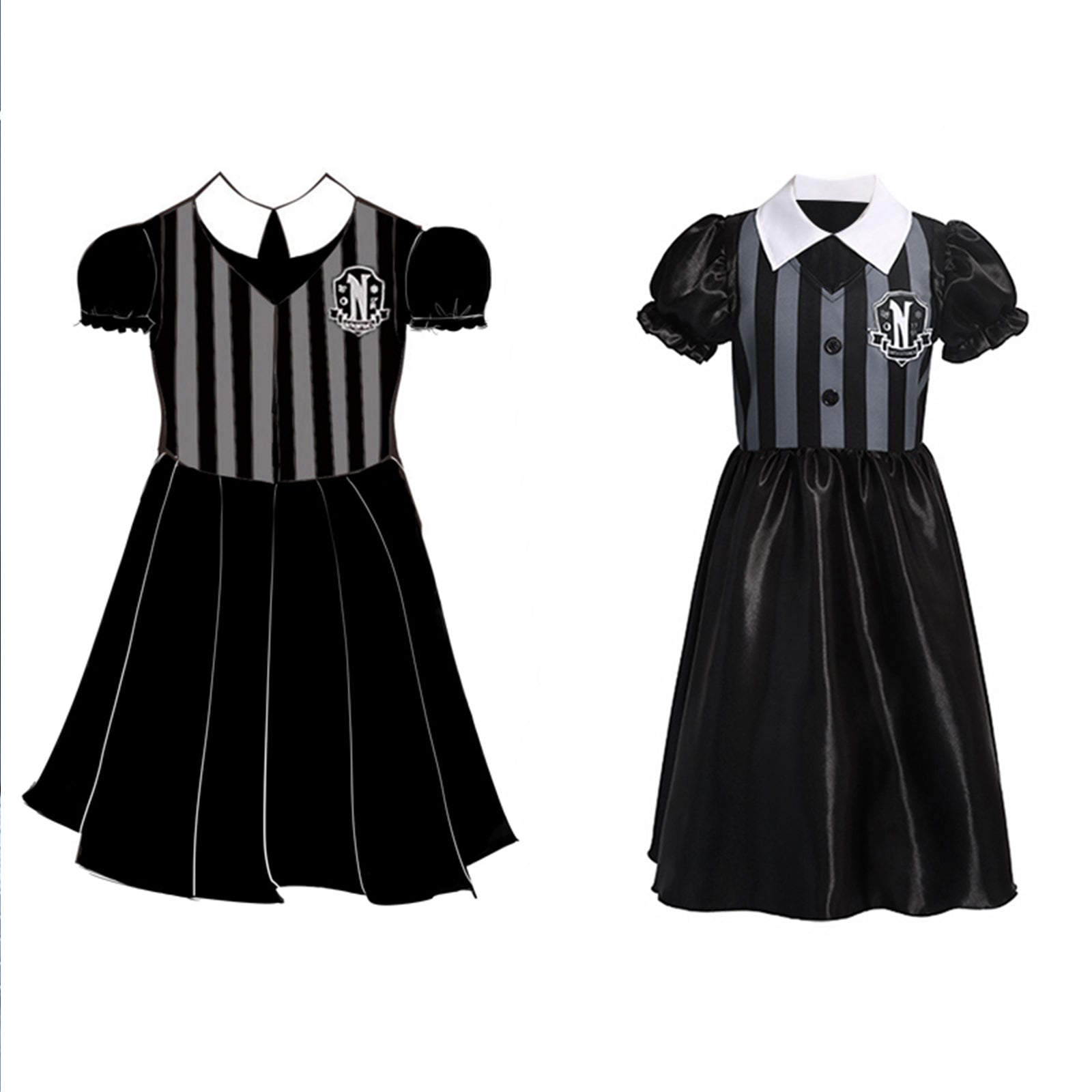 Girls Wednesday Addams Nevermore academy uniform Dress Flying Sleeve Tulle Party Dress Halloween Fancy-Dress Costume