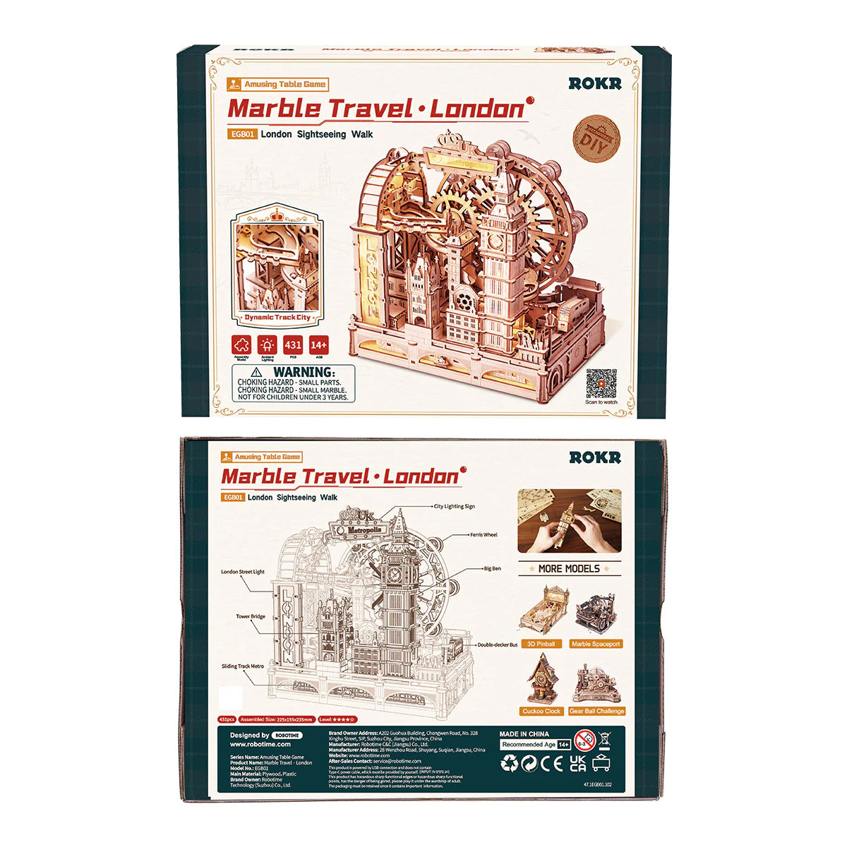 ROKR Marble Travel • London Marble Run Wooden 3D Puzzle - EGB01 | Mechanical Model Kit with Iconic Landmarks