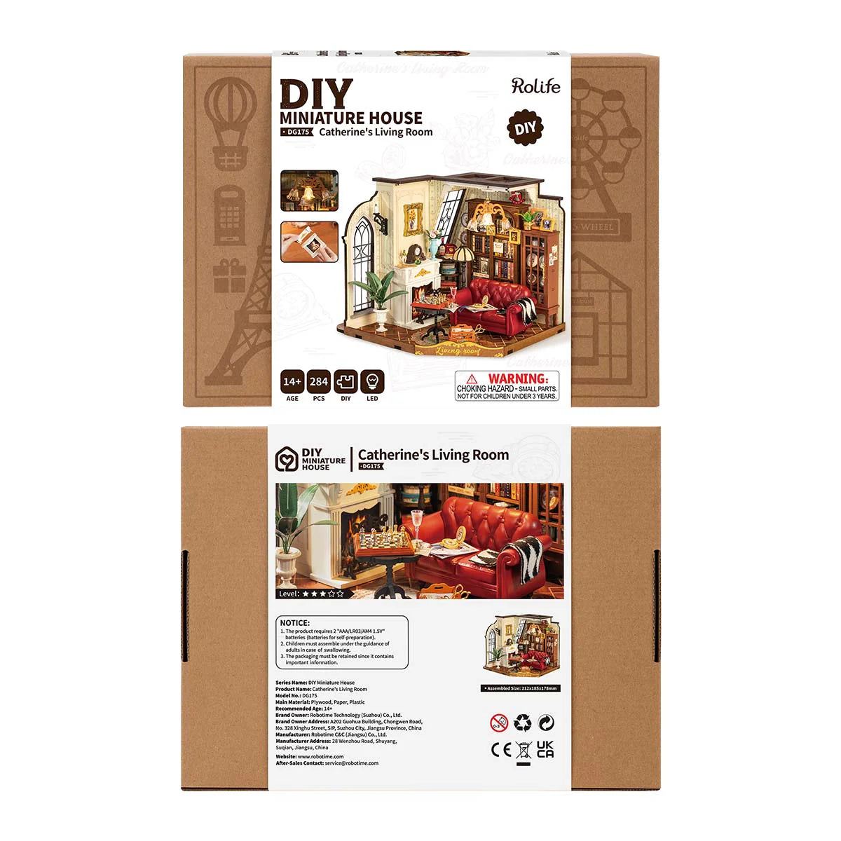 Rolife Catherine's Living Room DIY Miniature House - DG175 | 3D Dollhouse Kit with LED Lights for Adults