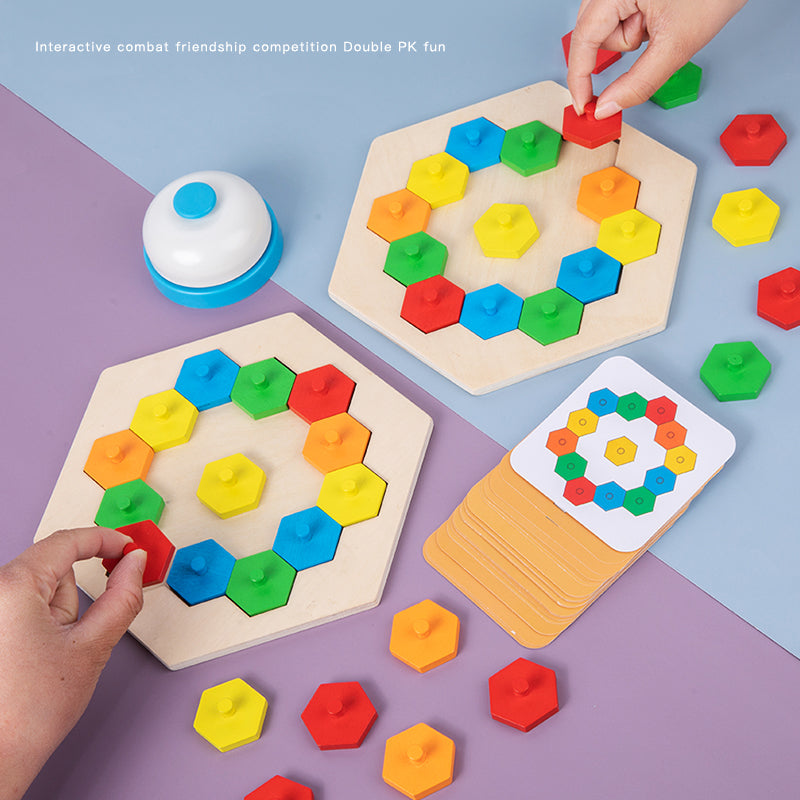 Colorful Puzzle Building Blocks IQ Game Child Interactive Wooden Color Matching Table Game Hexagon Honeycomb Shape Puzzle Challenge Games Toys For Kids
