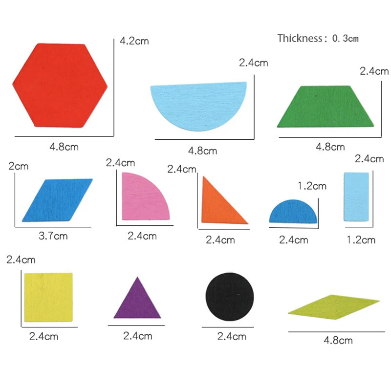 210Pcs Montessori Wooden Pattern Blocks Set Geometric Shapes Puzzle Wooden Jigsaw