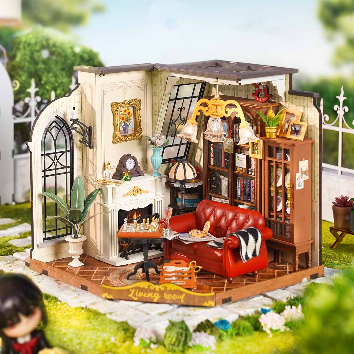 Rolife Catherine's Living Room DIY Miniature House - DG175 | 3D Dollhouse Kit with LED Lights for Adults