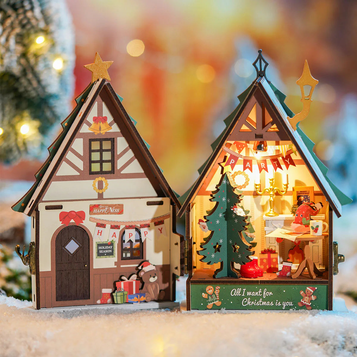 Rolife Twinkling Christmas House DIY Miniature Kit - DS036 | 3D Wooden Puzzle with LED Lights