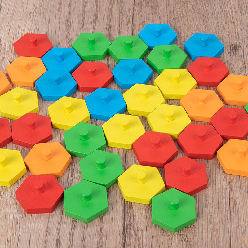 Colorful Puzzle Building Blocks IQ Game Child Interactive Wooden Color Matching Table Game Hexagon Honeycomb Shape Puzzle Challenge Games Toys For Kids