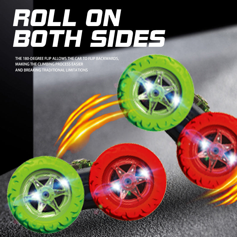 360° Rotating RC Car | Double-Sided 4WD All-Terrain Remote Control Car with LED Lights for Boys & Kids - Green