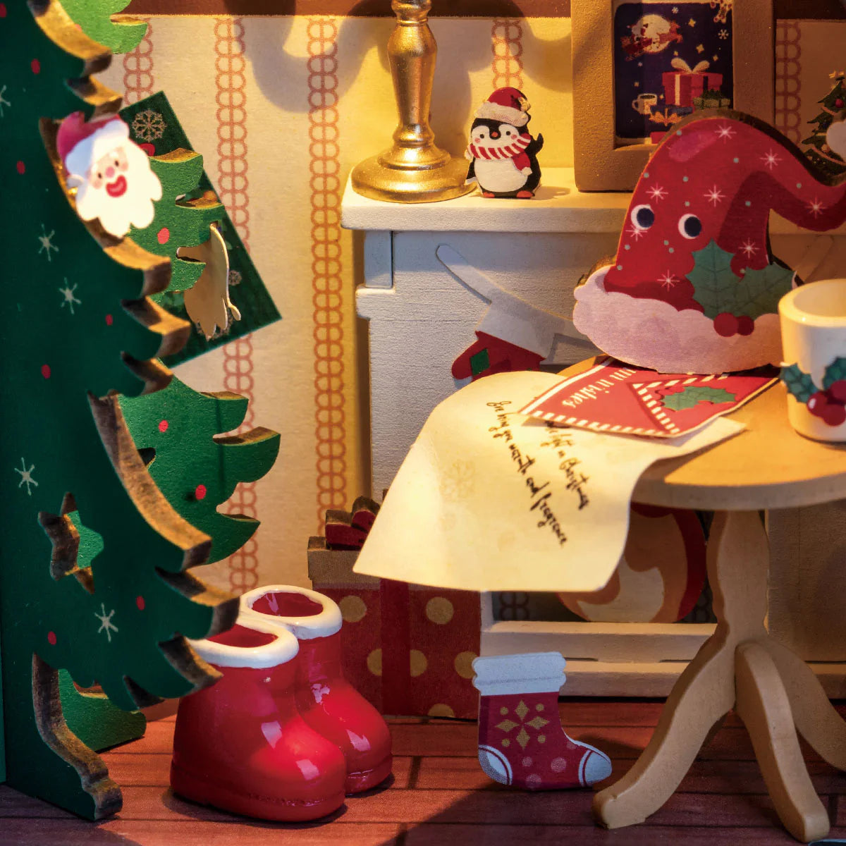 Rolife Twinkling Christmas House DIY Miniature Kit - DS036 | 3D Wooden Puzzle with LED Lights