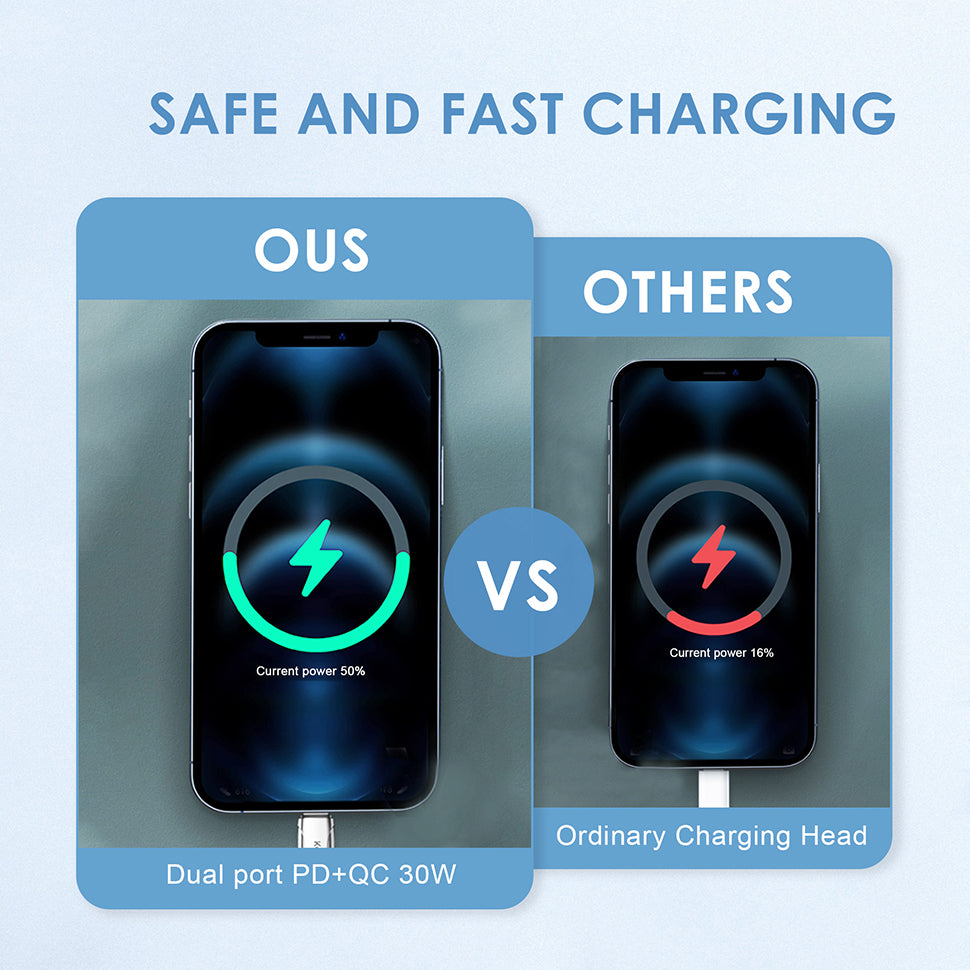 2 x 30W Dual Port USB Fast Charger USB-C & USB-A Power Adapter PD QC 3.0 Wall Charger BLACK