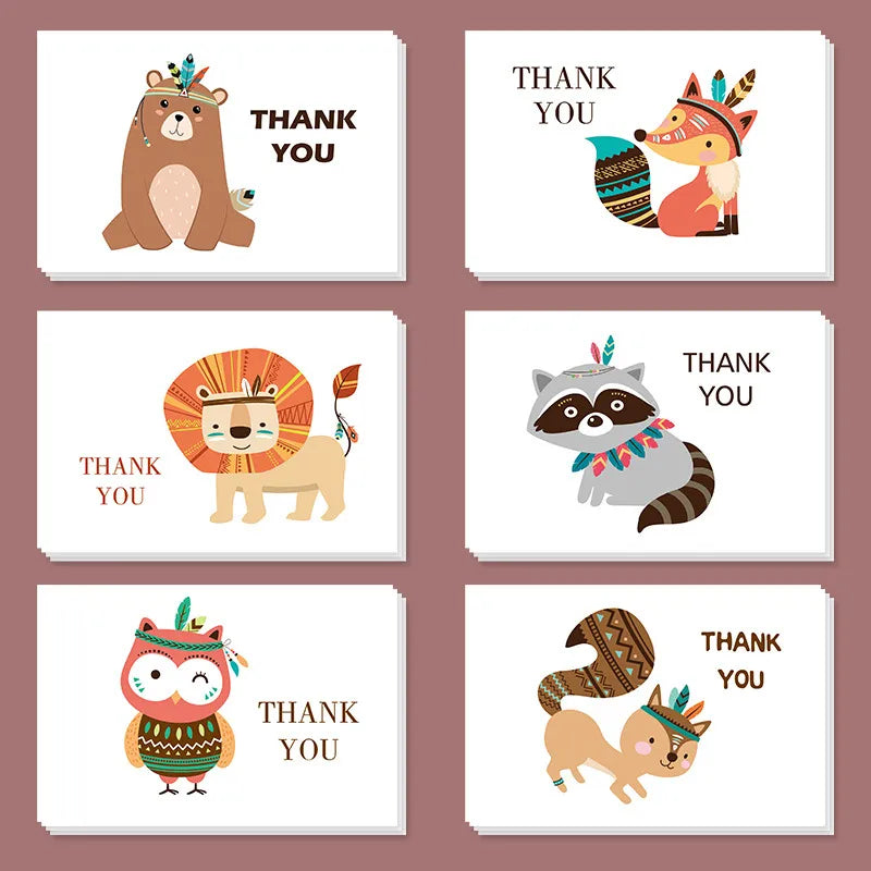 24pcs & 48 Pcs Premium Greeting Cards Thank You Cards 6 Styles Bulk Mixed Party Card Pack With Envelopes and Stickers - Animals 4