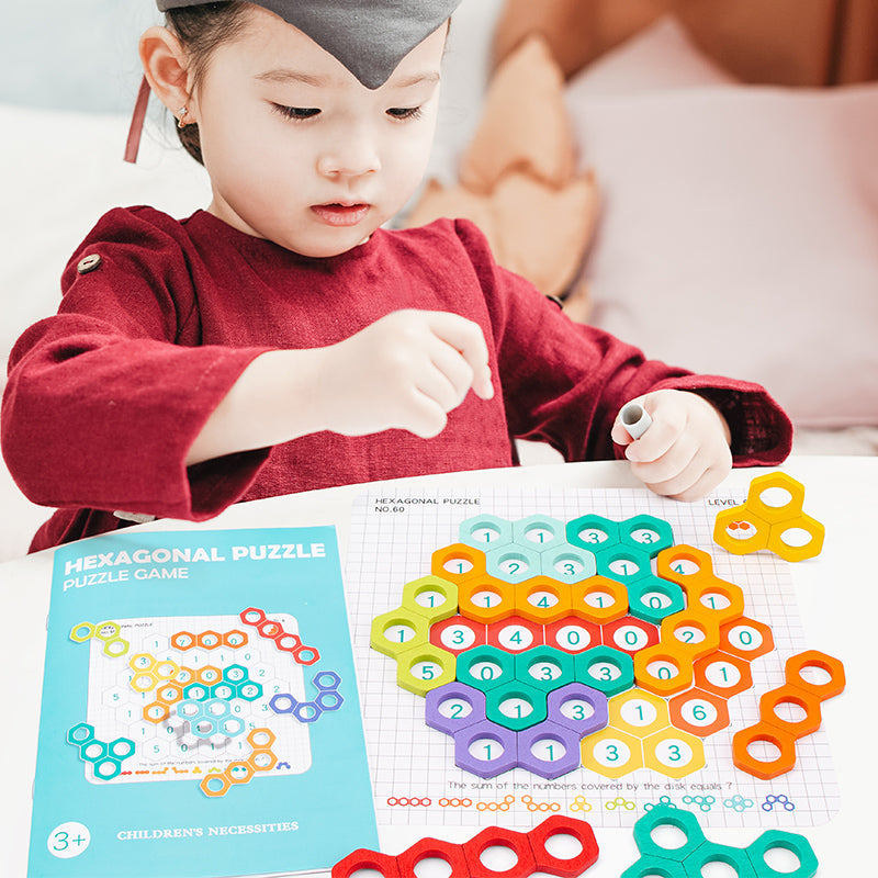 Wooden Honeycomb Fun Ever-Changing Jigsaw Puzzle Logical Thinking Exercise Cognition Hexagonal Puzzle Early Education Game toy