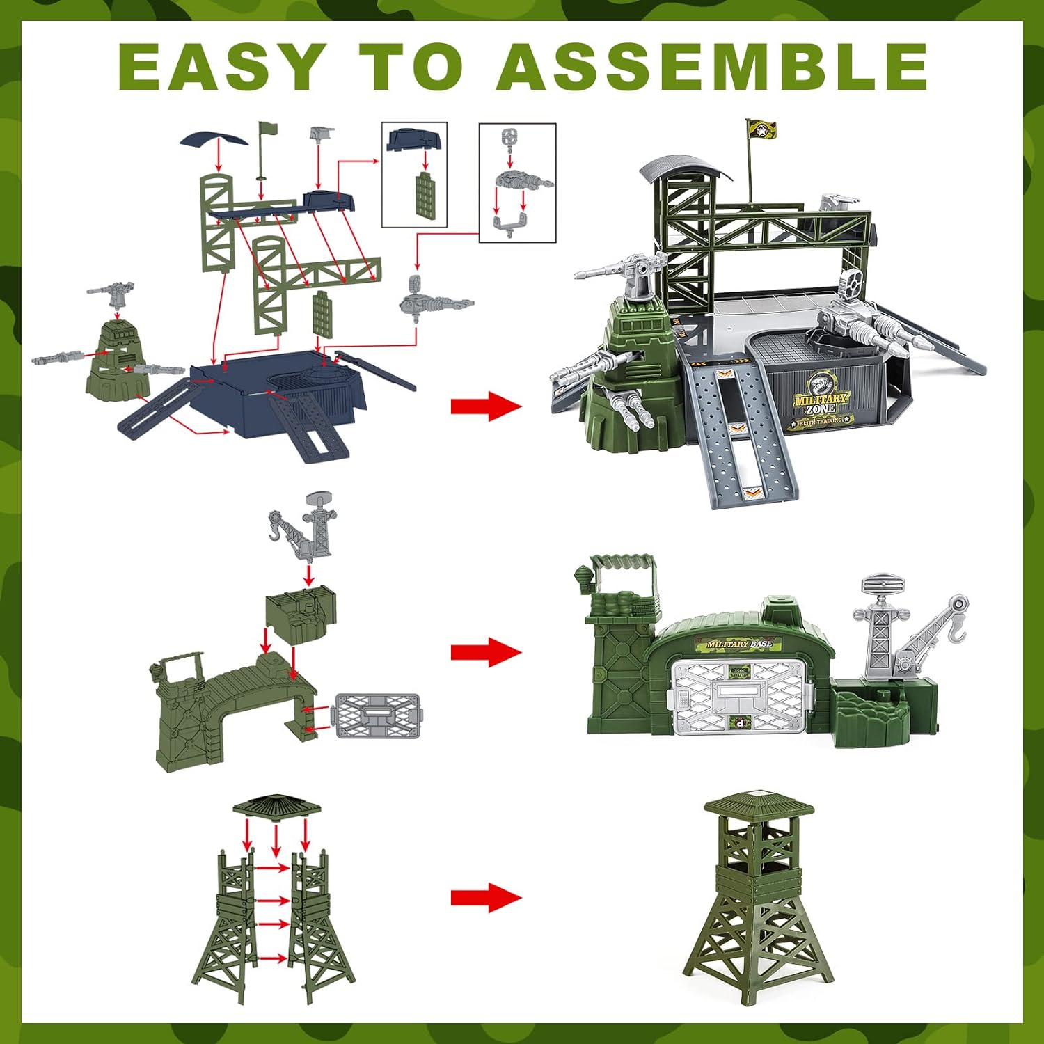 Military Base Set, Army Men Playset with Military Vehicle,Weapon Gear Accessories,Vehicles Accessories and Play Map,Great Army Toys for Boys Girls Kids