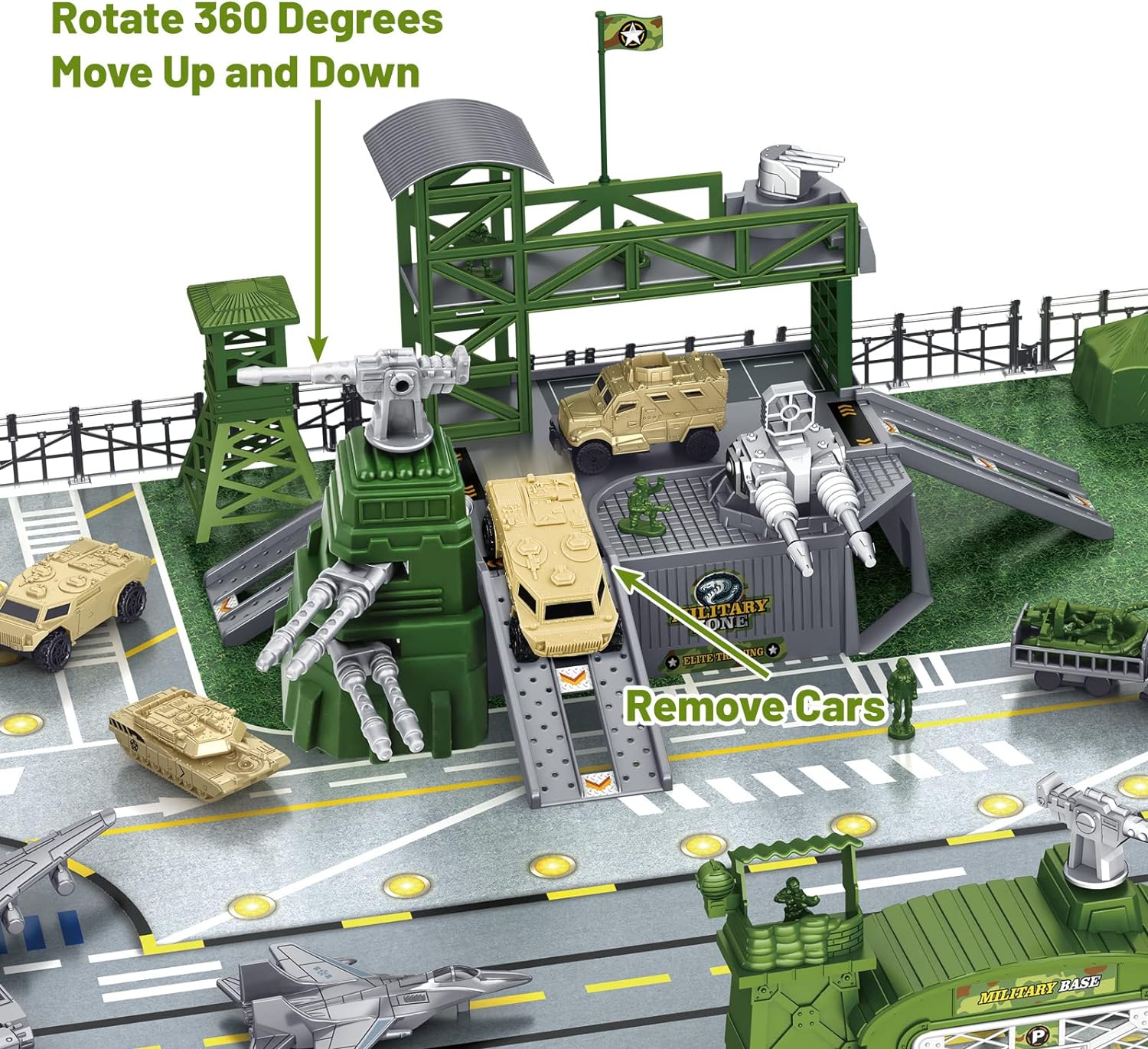 Military Base Set, Army Men Playset with Military Vehicle,Weapon Gear Accessories,Vehicles Accessories and Play Map,Great Army Toys for Boys Girls Kids