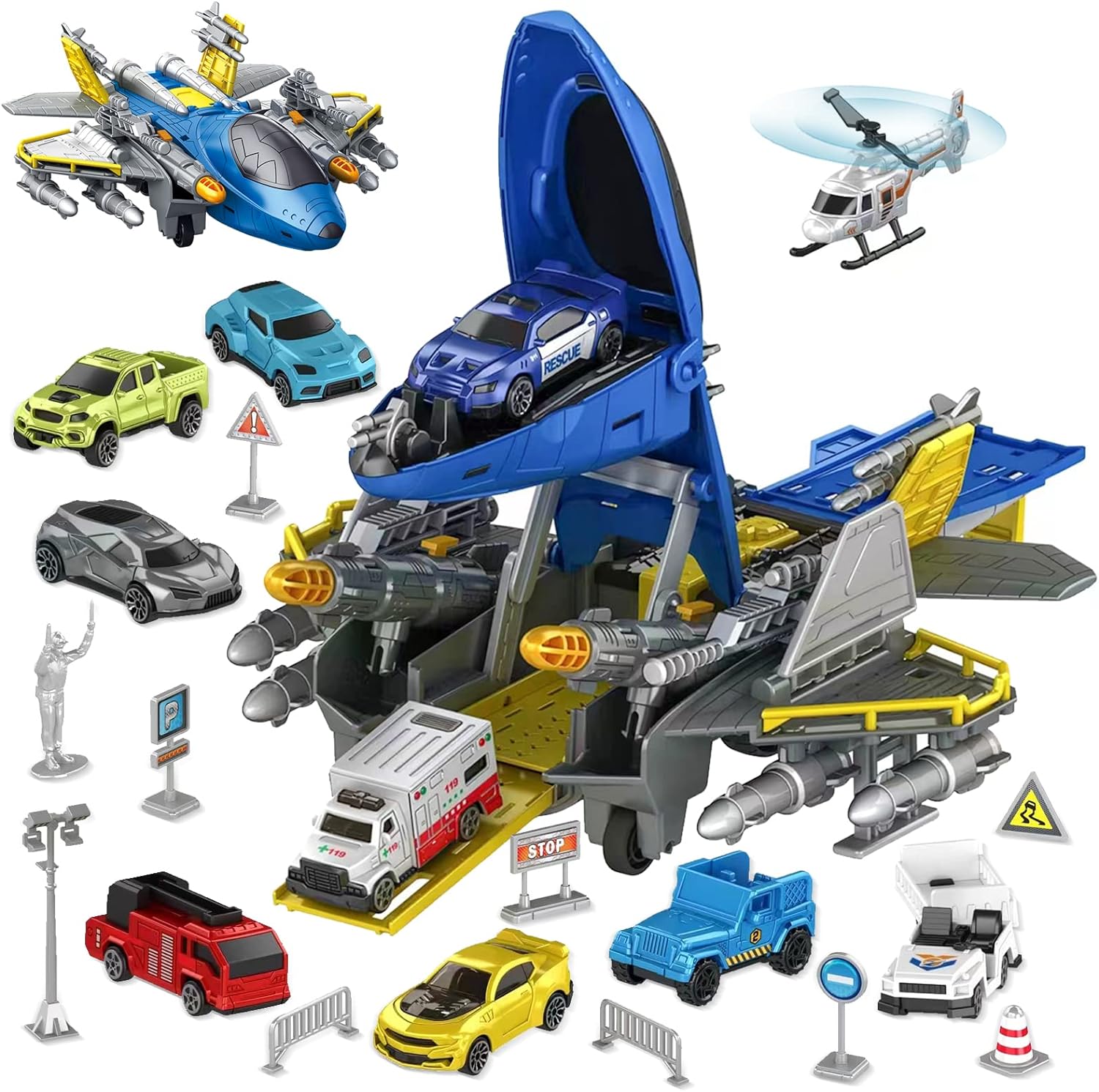 Military Fighter Model Children's Deformation Toys Simulation Puzzle Assembly Toys Car Toy Helicopter Set, Gift for Boys and Girls