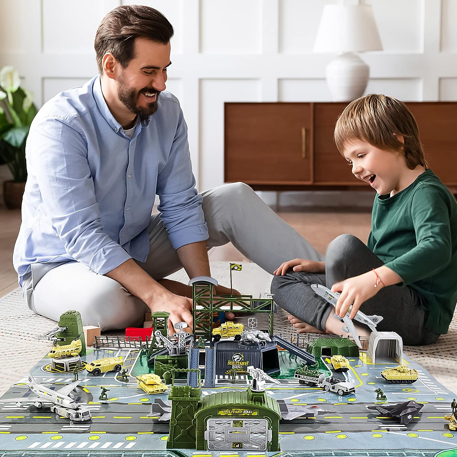 Military Base Set, Army Men Playset with Military Vehicle,Weapon Gear Accessories,Vehicles Accessories and Play Map,Great Army Toys for Boys Girls Kids