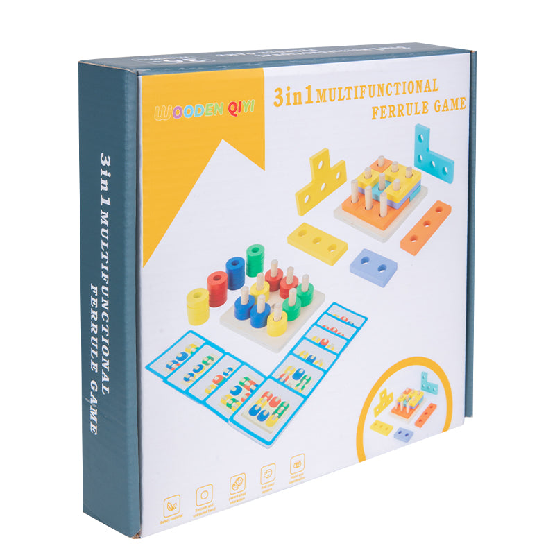 3-in-1 Multi-Directional Learning Game & Wooden Shape Sorter Toy for Kids Ages 3+ – Educational Stacking Blocks & Brain Teaser Puzzle Set