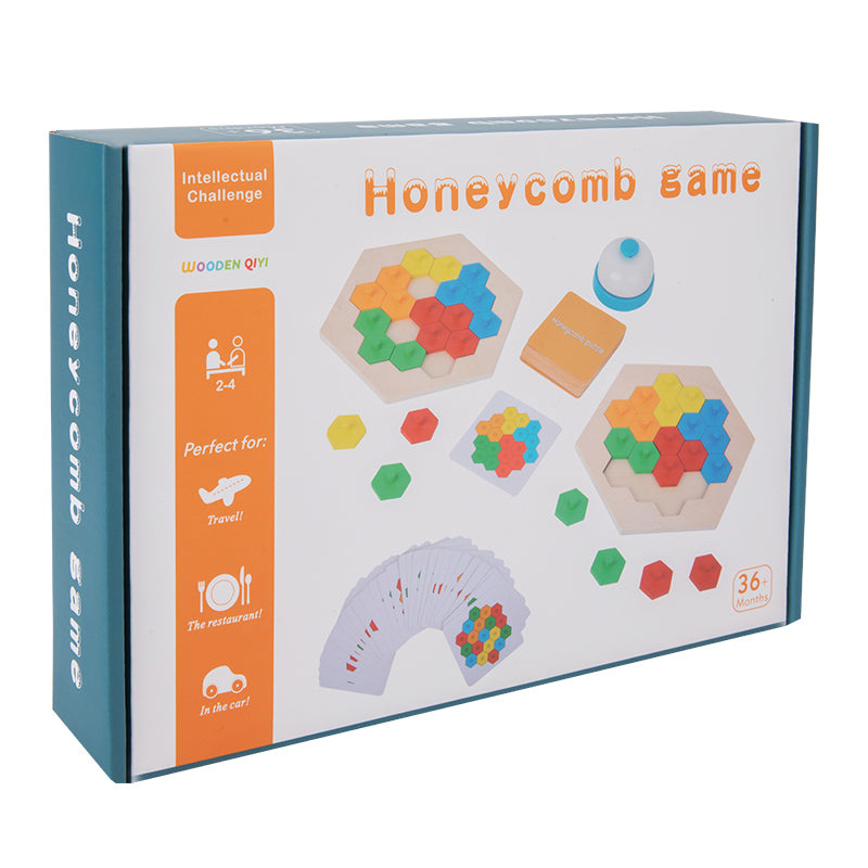 Colorful Puzzle Building Blocks IQ Game Child Interactive Wooden Color Matching Table Game Hexagon Honeycomb Shape Puzzle Challenge Games Toys For Kids