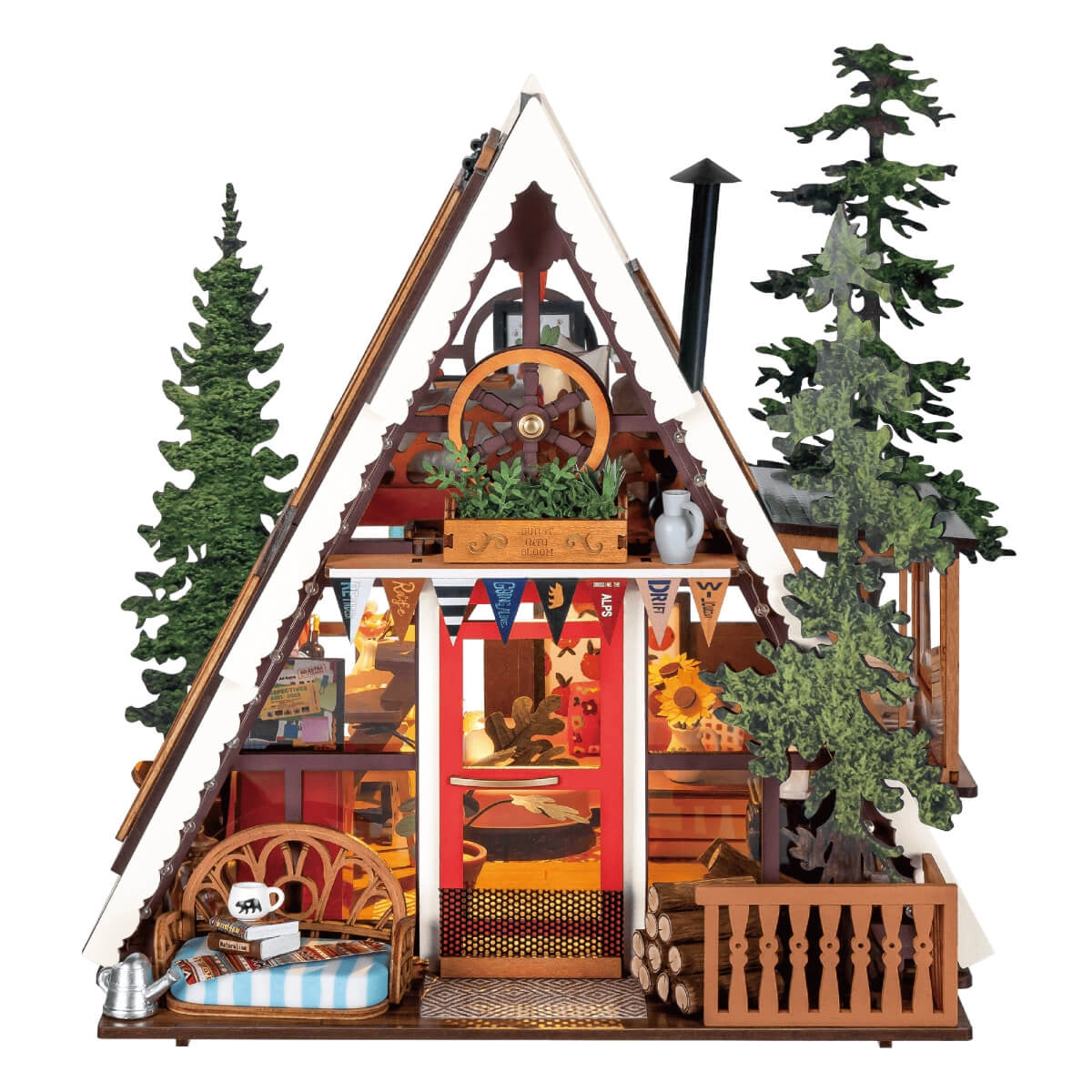 Rolife DIY Miniature House - A-Frame Cabin DG181|3D Wooden Puzzle with LED Lights for Adults SEO-Optimized Description: