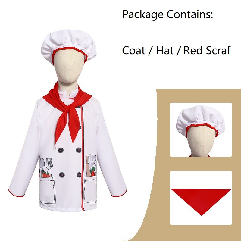 Little Chef Kitchen Chief Cook Costumes for Girls Boys Halloween Party Cosplay Outfit Kids Role Play Dress Up Cooker Suit Set
