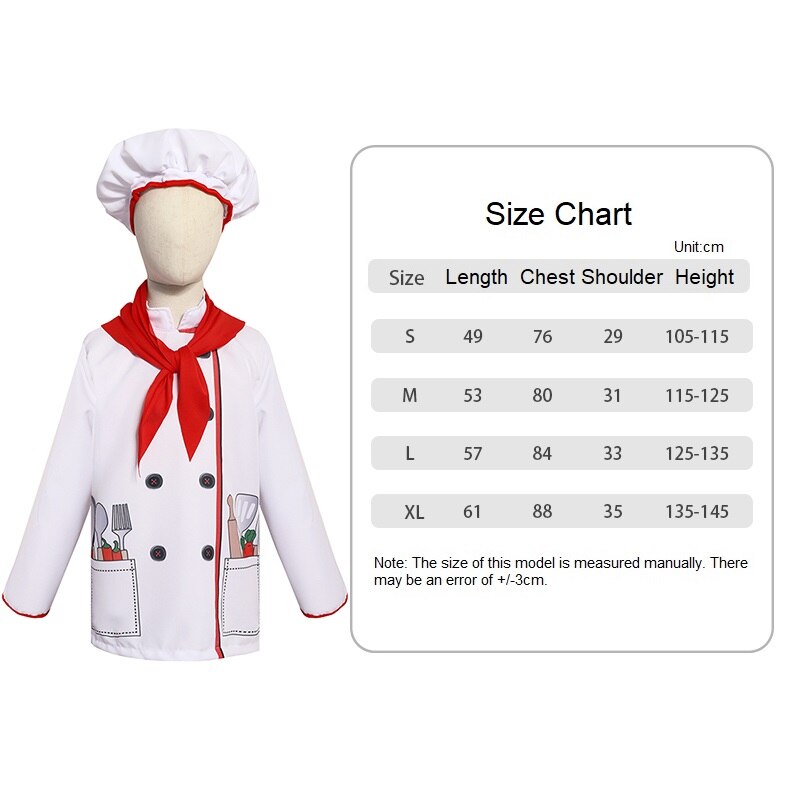 Little Chef Kitchen Chief Cook Costumes for Girls Boys Halloween Party Cosplay Outfit Kids Role Play Dress Up Cooker Suit Set